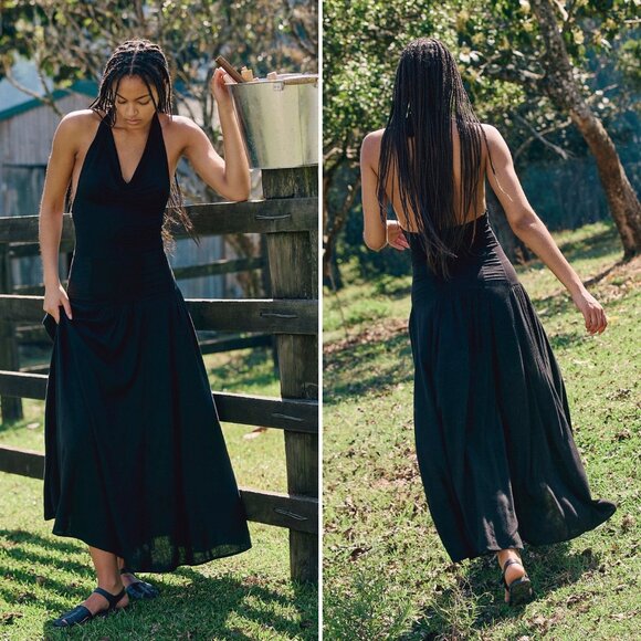 Free People Sasha Convertible Maxi Dress Black Large NWT - Picture 1 of 6